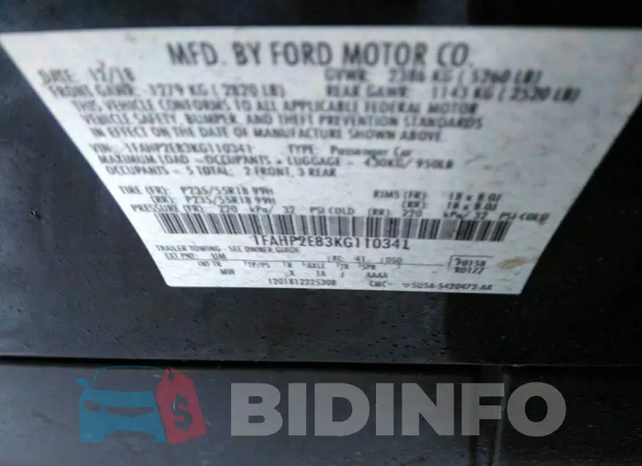 1FAHP2E83KG110341 Photo# 9