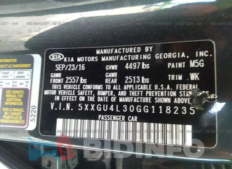 5XXGU4L30GG118235 Photo# 9