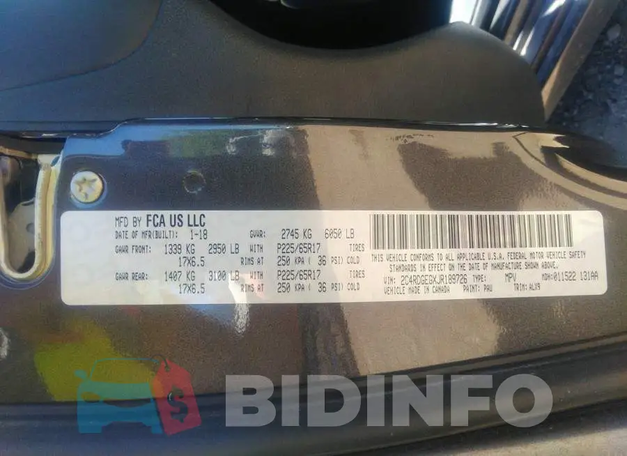 2C4RDGEGXJR189726 Photo# 9