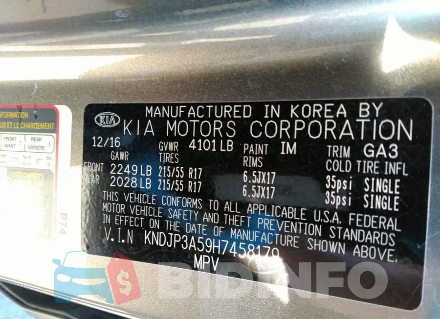 KNDJP3A59H7458179 Photo# 9