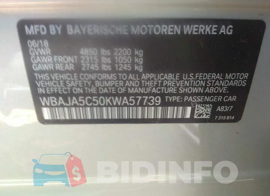WBAJA5C50KWA57739 Photo# 9