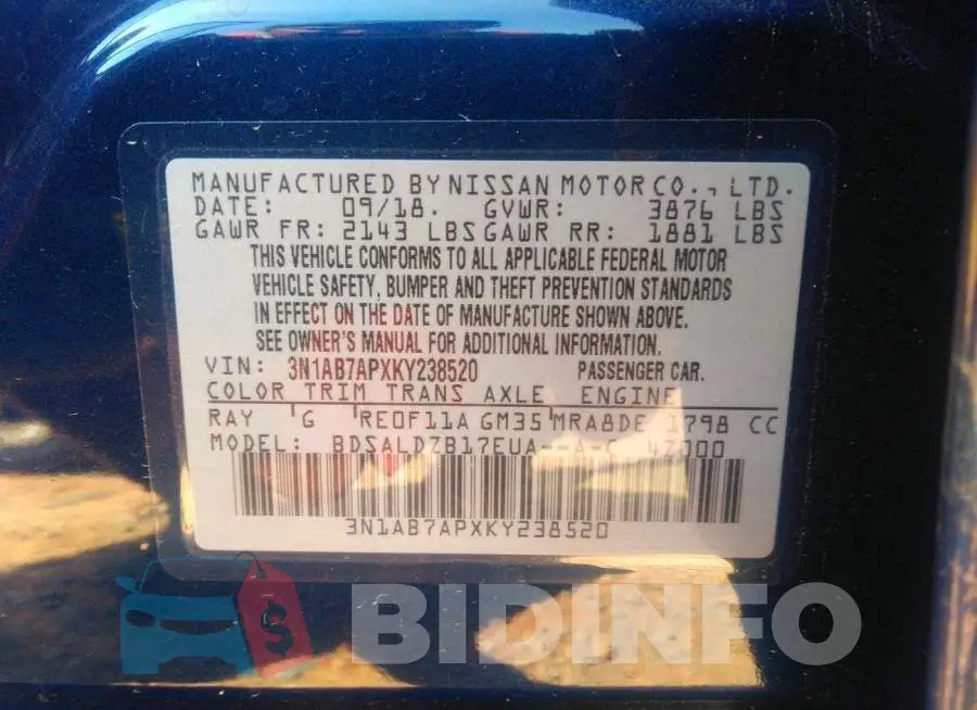 3N1AB7APXKY238520 Photo# 9