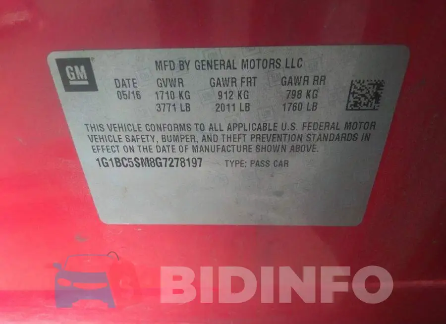 1G1BC5SM8G7278197 Photo# 9