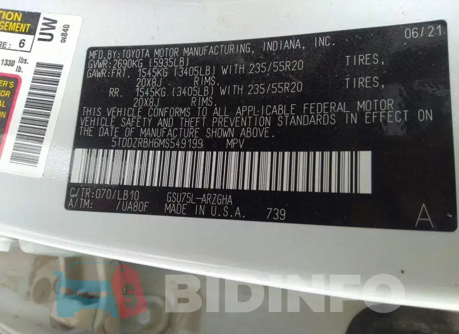 5TDDZRBH6MS549199 Photo# 9