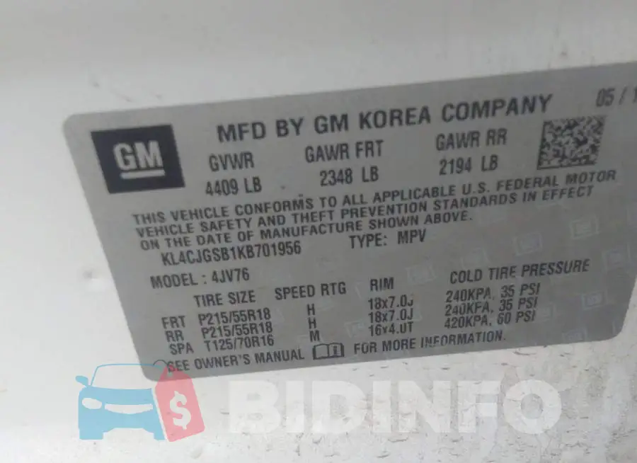 KL4CJGSB1KB701956 Photo# 9