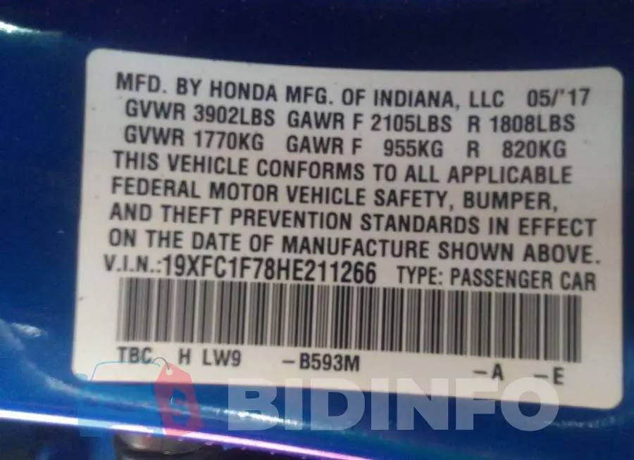 19XFC1F78HE211266 Photo# 9