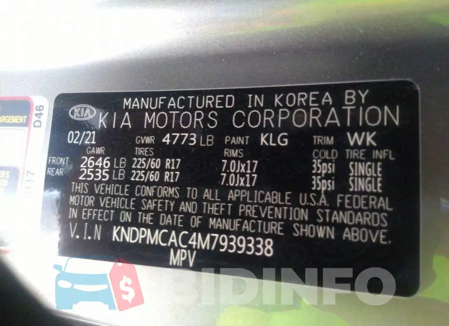 KNDPMCAC4M7939338 Photo# 9