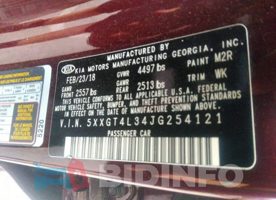 5XXGT4L34JG254121 Photo# 9