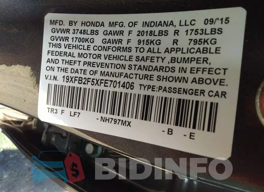 19XFB2F5XFE701406 Photo# 9
