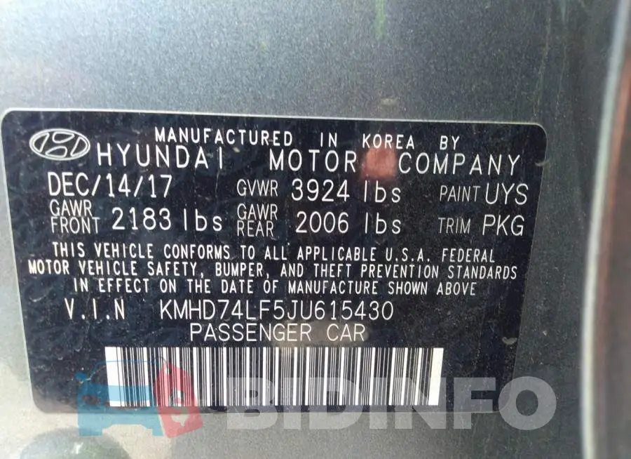 KMHD74LF5JU615430 Photo# 9