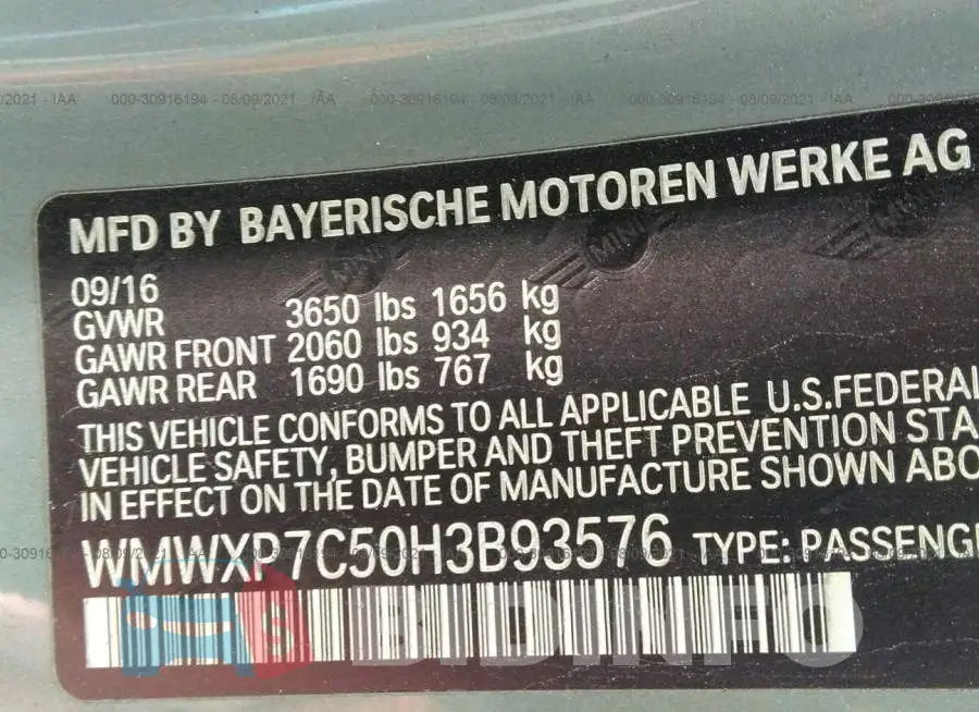 WMWXP7C50H3B93576 Photo# 9