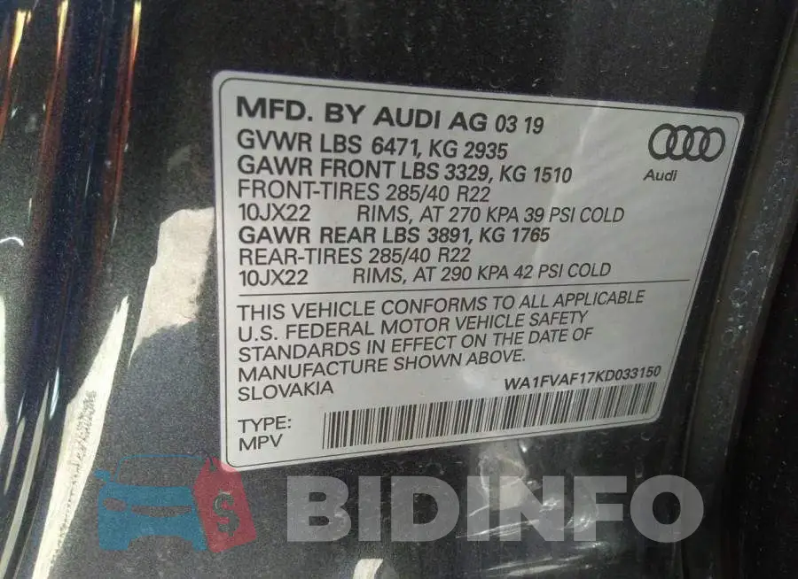WA1FVAF17KD033150 Photo# 9