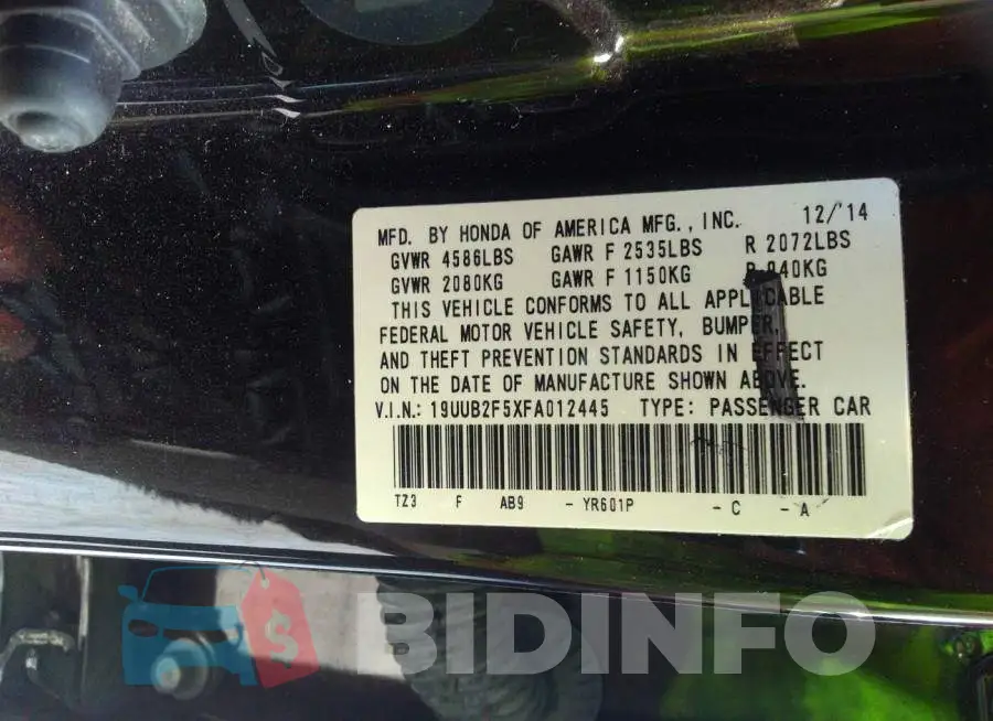 19UUB2F5XFA012445 Photo# 9