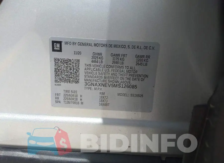 3GNAXNEV5MS126085 Photo# 9