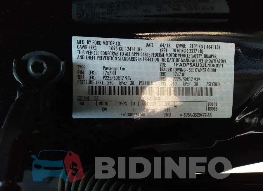 1FADP5AU3JL105021 Photo# 9