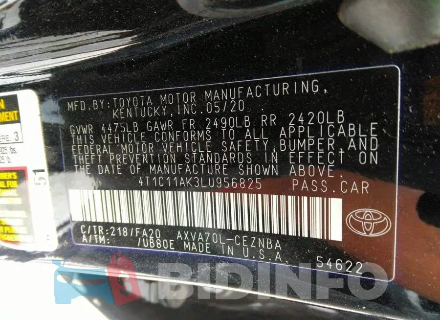 4T1C11AK3LU956825 Photo# 9