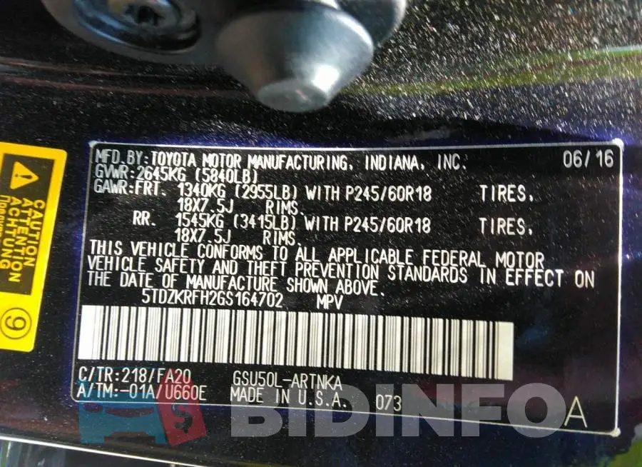 5TDZKRFH2GS164702 Photo# 9