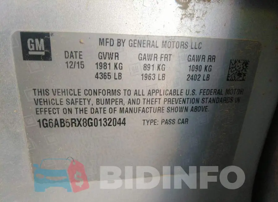 1G6AB5RX8G0132044 Photo# 9