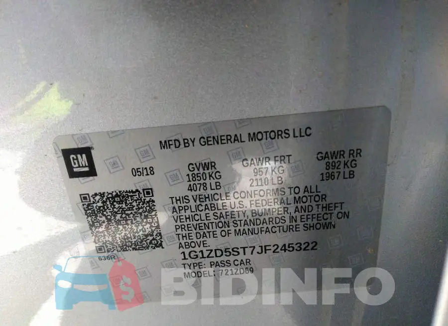 1G1ZD5ST7JF245322 Photo# 9