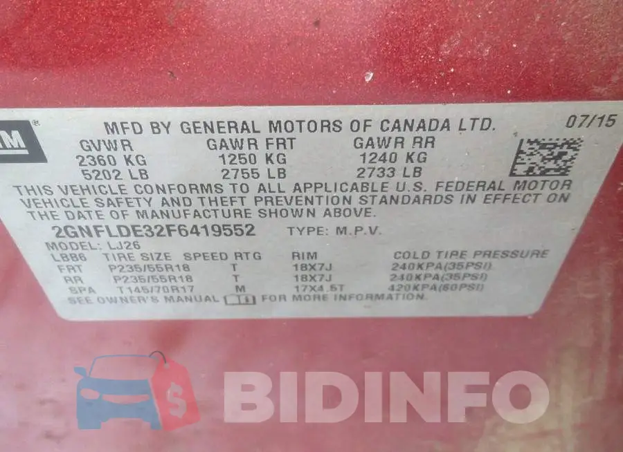 2GNFLDE32F6419552 Photo# 9