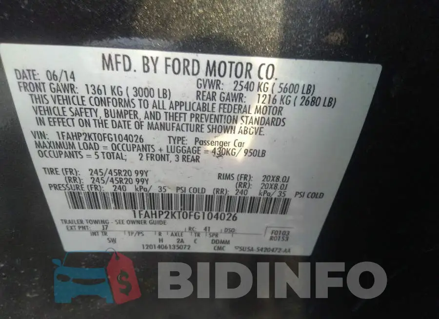 1FAHP2KT0FG104026 Photo# 9