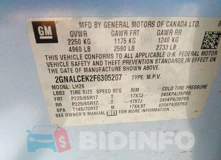 2GNALCEK2F6305207 Photo# 9