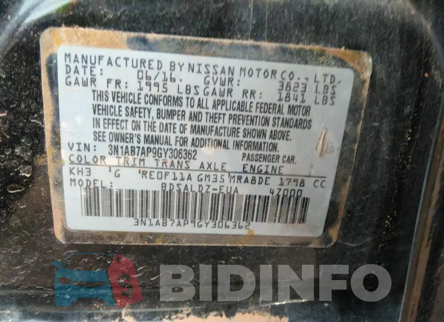 3N1AB7AP9GY306362 Photo# 9