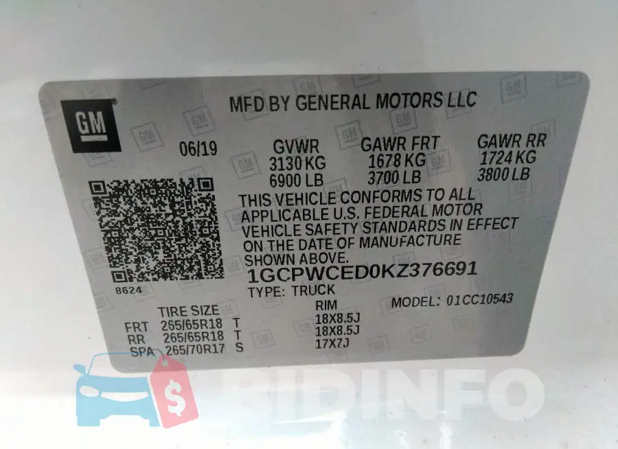 1GCPWCED0KZ376691 Photo# 9