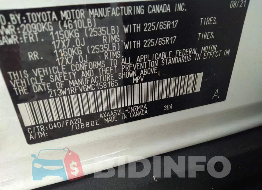 2T3W1RFV6MC158165 Photo# 9
