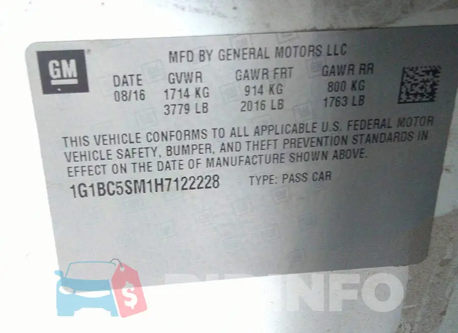 1G1BC5SM1H7122228 Photo# 9