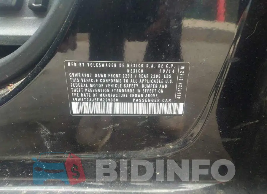 3VW4T7AJ3FM229980 Photo# 9