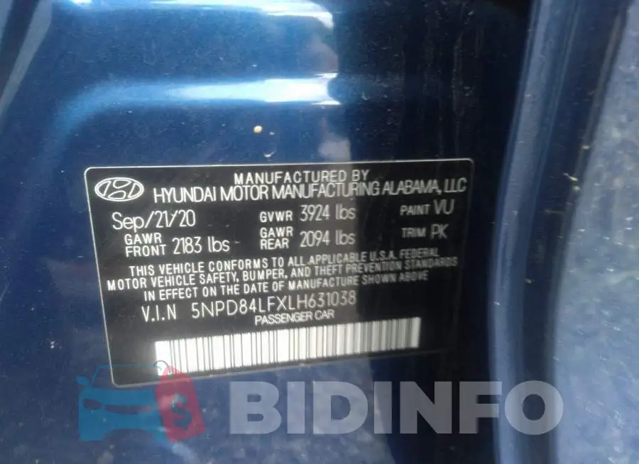 5NPD84LFXLH631038 Photo# 9