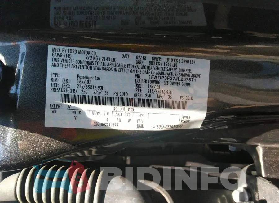 1FADP3F27JL257671 Photo# 9