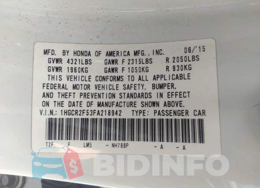 1HGCR2F53FA218942 Photo# 9
