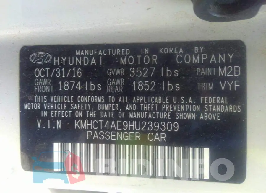 KMHCT4AE9HU239309 Photo# 9