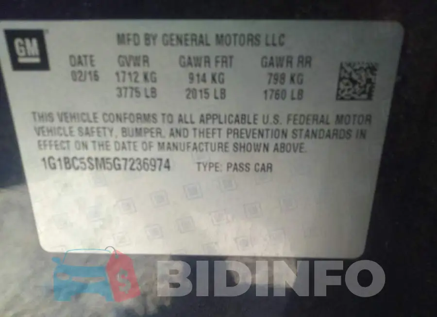 1G1BC5SM5G7236974 Photo# 9