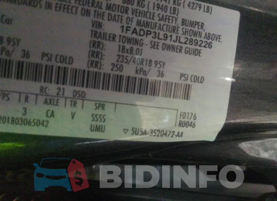 1FADP3L91JL289226 Photo# 9