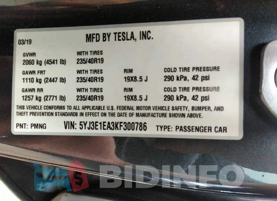 5YJ3E1EA3KF300786 Photo# 9