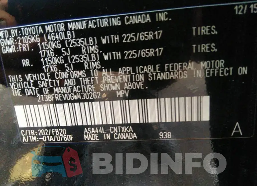 2T3BFREV0GW430262 Photo# 9