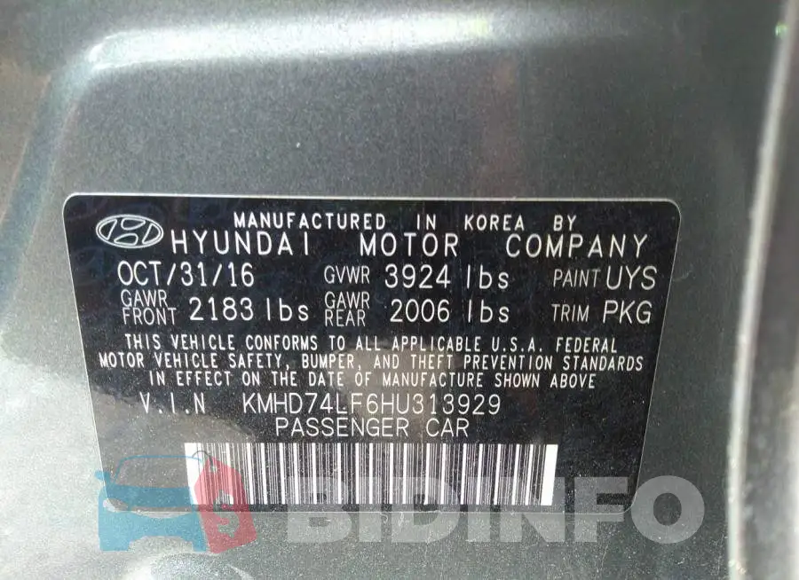 KMHD74LF6HU313929 Photo# 9