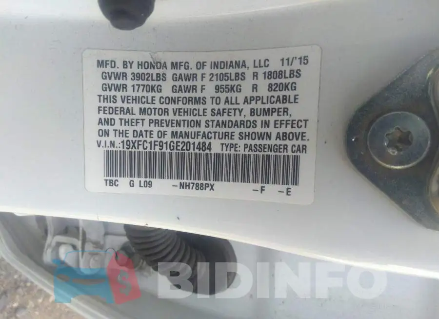 19XFC1F91GE201484 Photo# 9