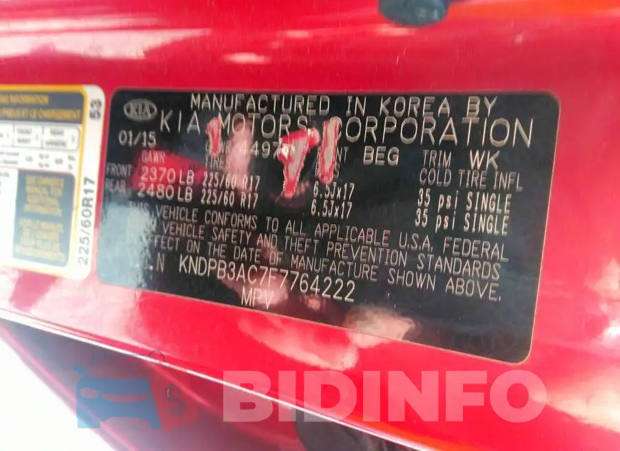 KNDPB3AC7F7764222 Photo# 9