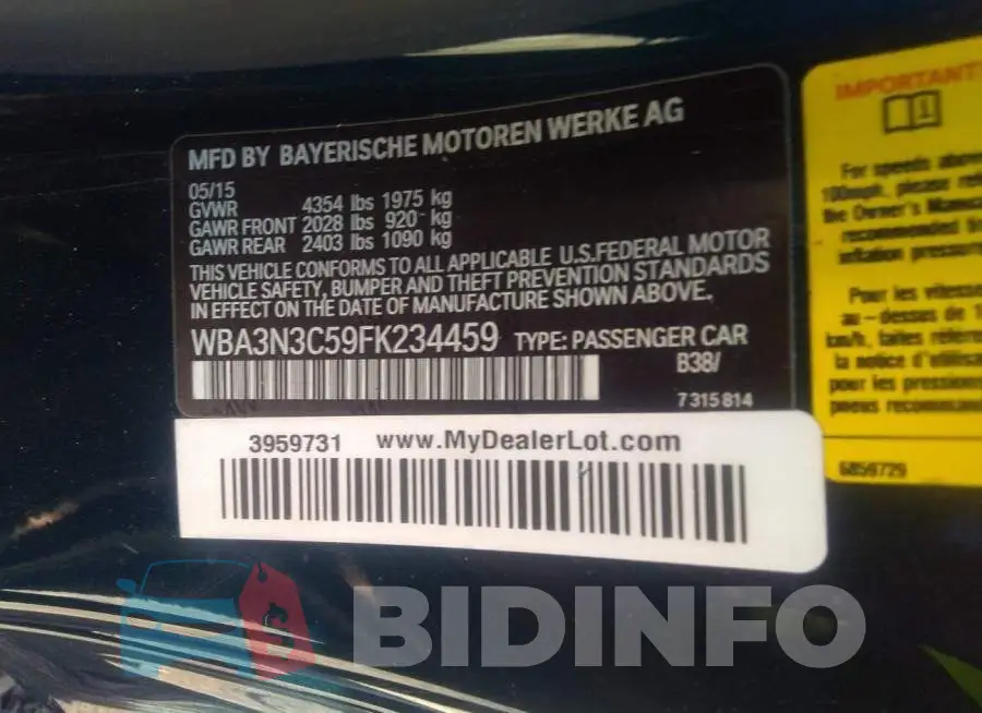 WBA3N3C59FK234459 Photo# 9