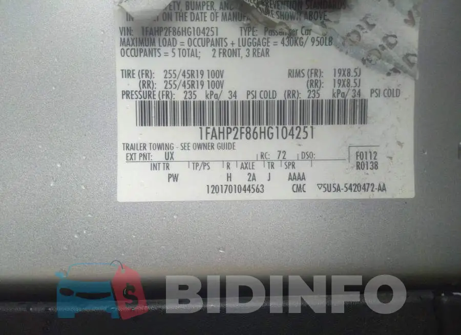 1FAHP2F86HG104251 Photo# 9