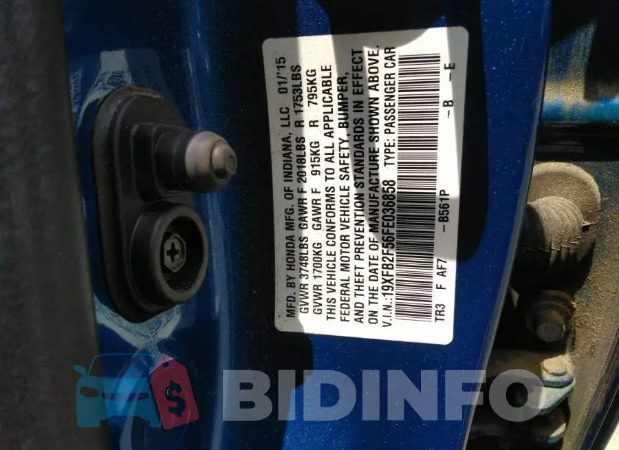 19XFB2F56FE036858 Photo# 9