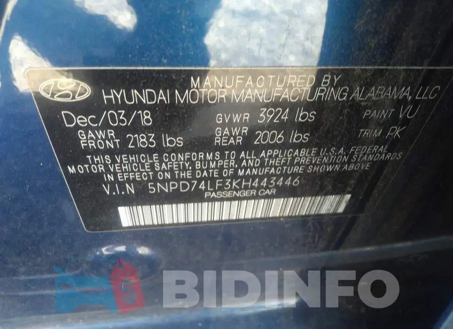 5NPD74LF3KH443446 Photo# 9