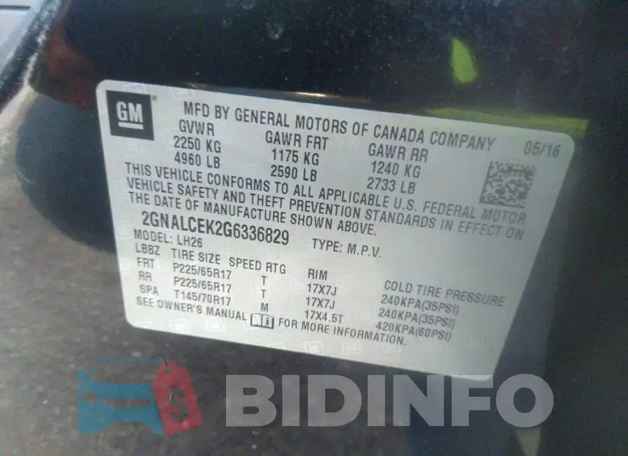 2GNALCEK2G6336829 Photo# 9
