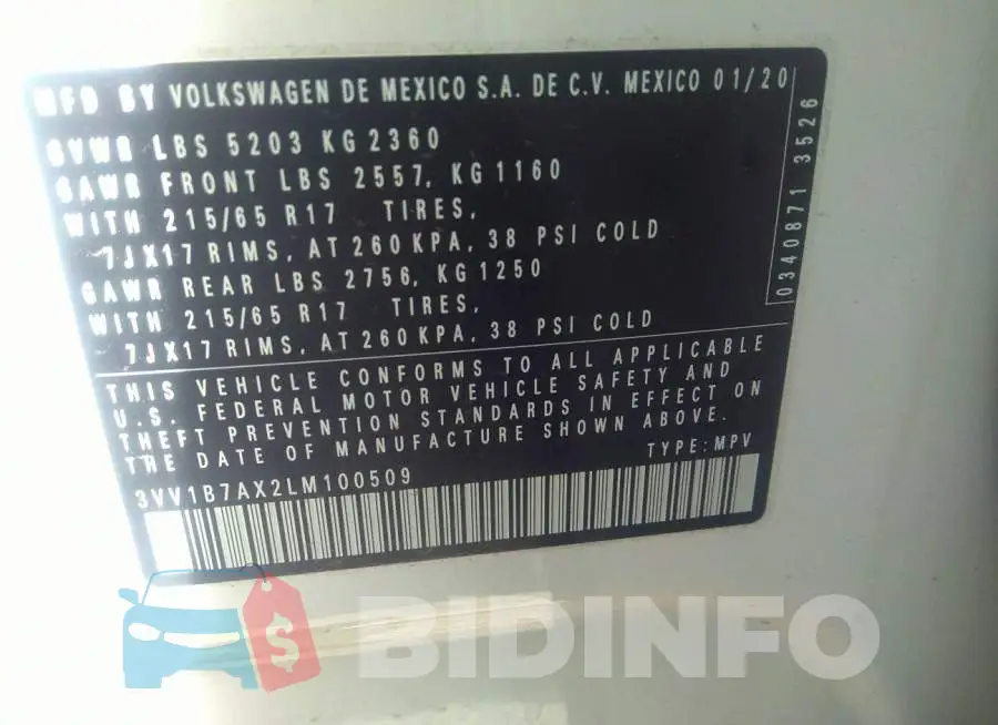 3VV1B7AX2LM100509 Photo# 9