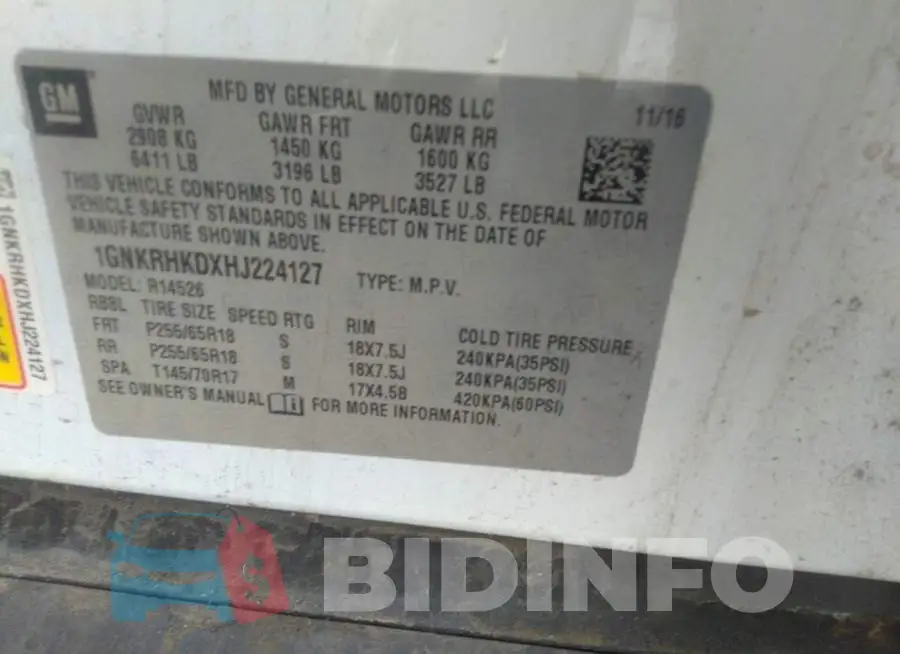 1GNKRHKDXHJ224127 Photo# 9