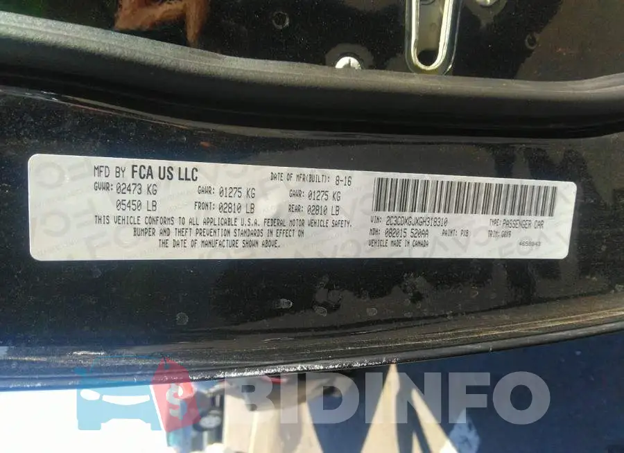 2C3CDXGJXGH318310 Photo# 9
